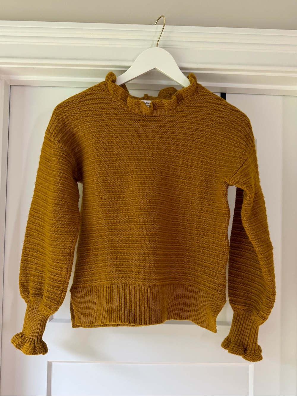 Madewell Ruffle Neck Sweater Cotton Merino Wool Cropped Size S